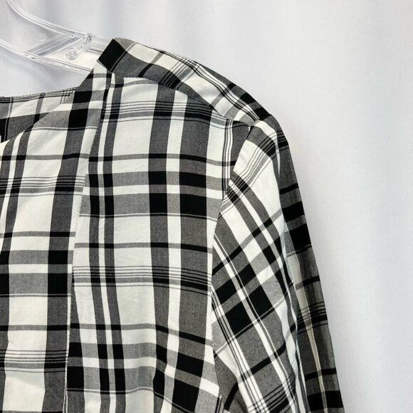 Loft Womens Babydoll Top Black Ivory Plaid Long Sleeve Puff Pleated Button S - Picture 7 of 11